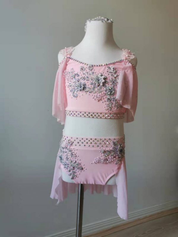 Custom made Morden Lyrical dance costume - baby pink colour with a matching hair piece - Image 2