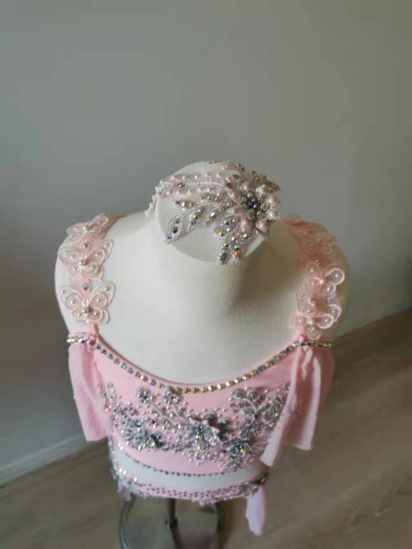 Custom made Morden Lyrical dance costume - baby pink colour with a matching hair piece - Image 3