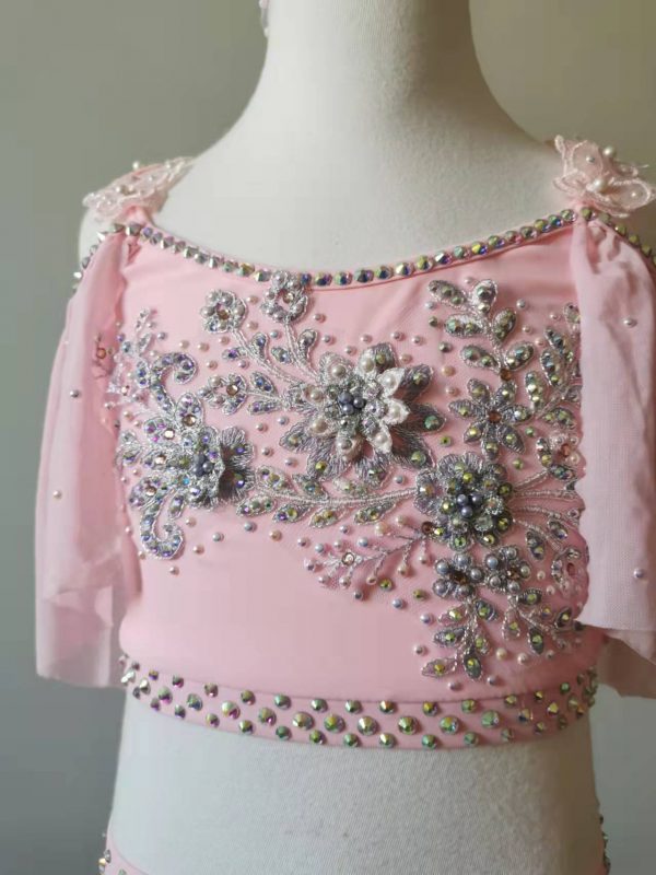 Custom made Morden Lyrical dance costume - baby pink colour with a matching hair piece - Image 6