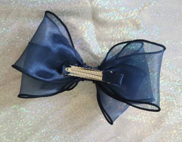 Navy blue triple Organza bows hair clip - Image 4