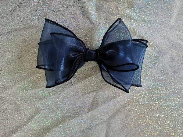 Navy blue triple Organza bows hair clip - Image 3