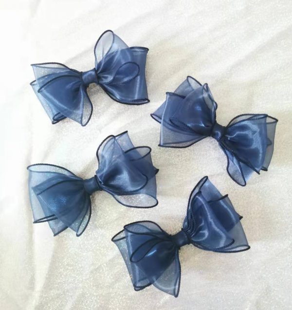 Navy blue triple Organza bows hair clip