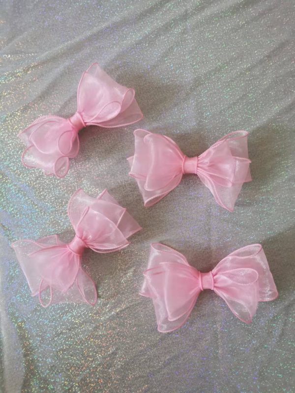 Pink triple Organza bows hair clip - Image 2
