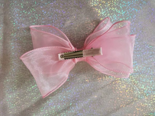 Pink triple Organza bows hair clip - Image 4