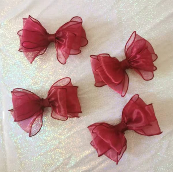 Burgundy triple Organza bows hair clip - Image 2