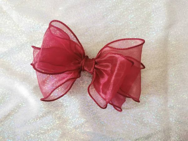Burgundy triple Organza bows hair clip - Image 3