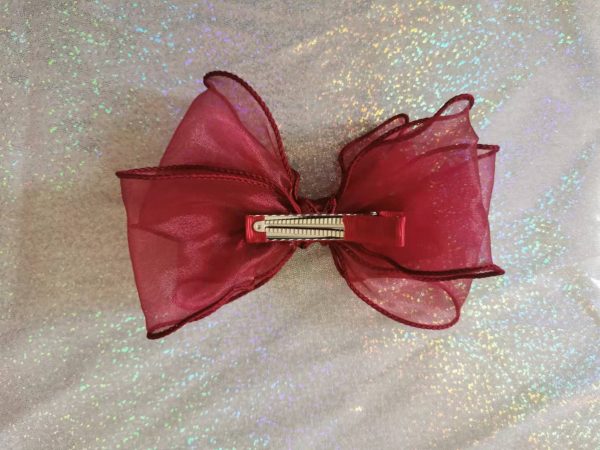 Burgundy triple Organza bows hair clip - Image 4