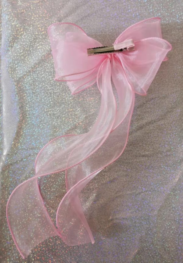 Pink triple Organza bows hair clip - Image 7