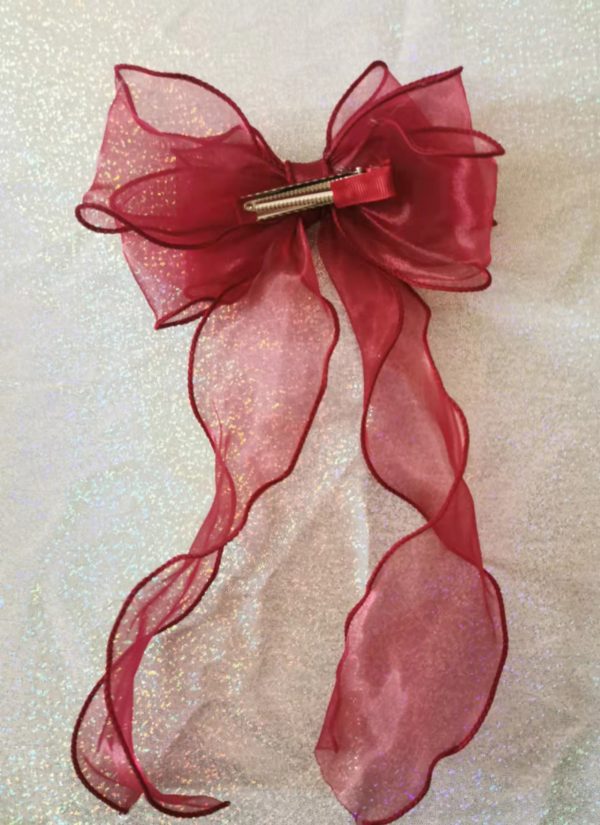 Burgundy triple Organza bows hair clip - Image 7