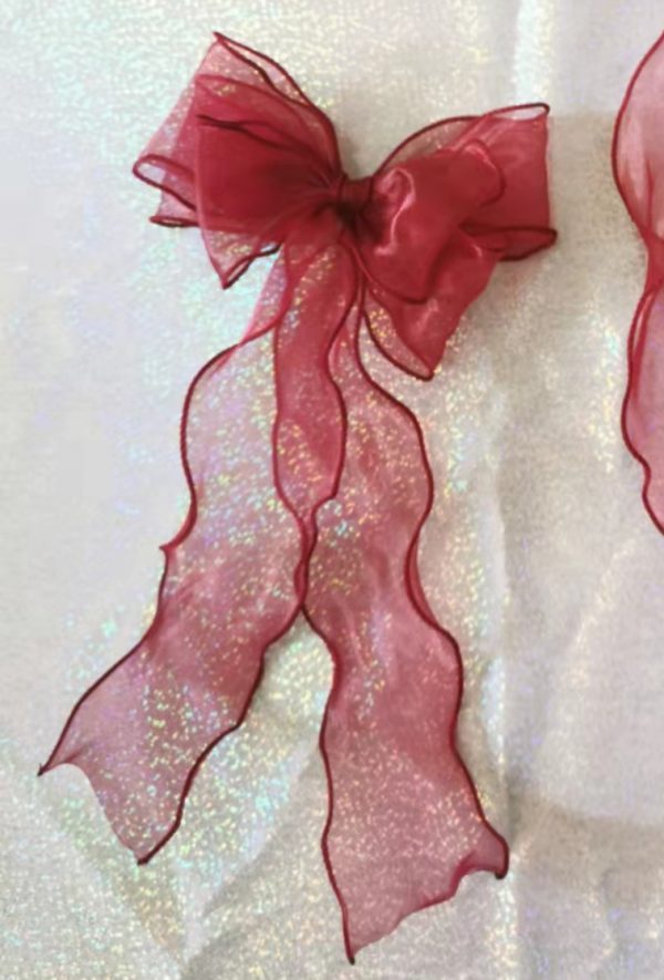 Burgundy triple Organza bows hair clip - Image 6