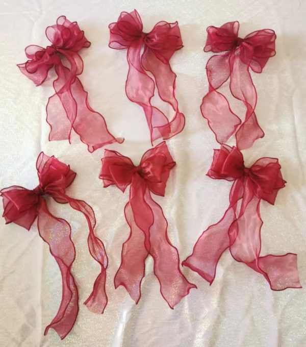 Burgundy triple Organza bows hair clip