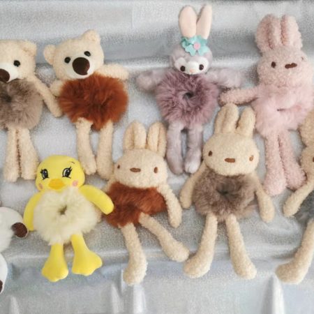 Handmade Furry Faux Cute Plush Bear/bunny/chick/cow Hair scrunchies