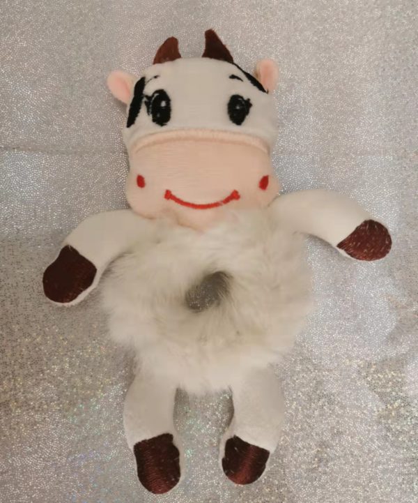 Handmade Furry Faux Cute Plush Bear/bunny/chick/cow Hair scrunchies - Image 10