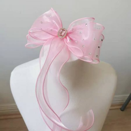 Pink triple Organza bows hair clip