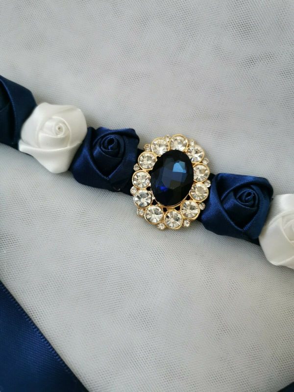 Navy and white Roses Flowers Blooming Ballet Bun Wrap - Image 3