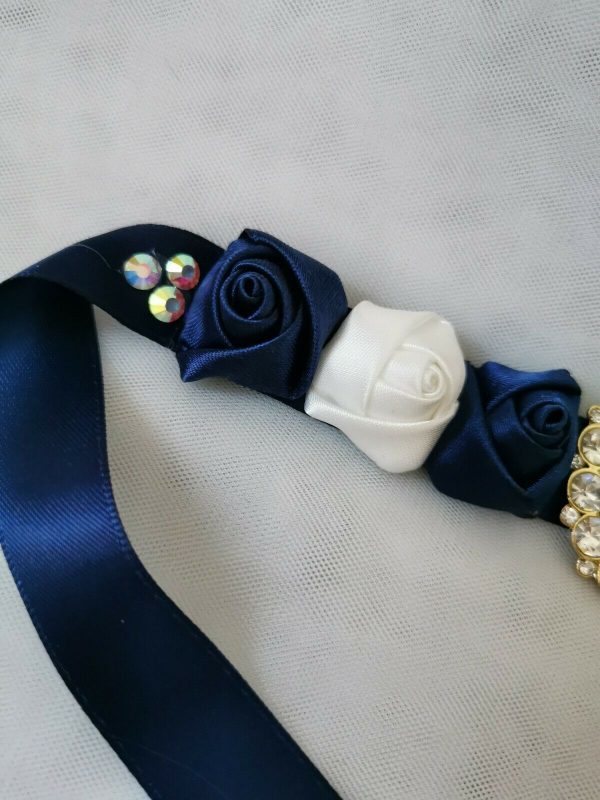Navy and white Roses Flowers Blooming Ballet Bun Wrap - Image 4