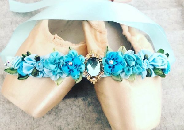 Blue Flowers Blooming Ballet Bun Wrap  with AB rhinestones