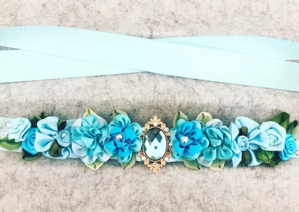 Blue Flowers Blooming Ballet Bun Wrap  with AB rhinestones - Image 3