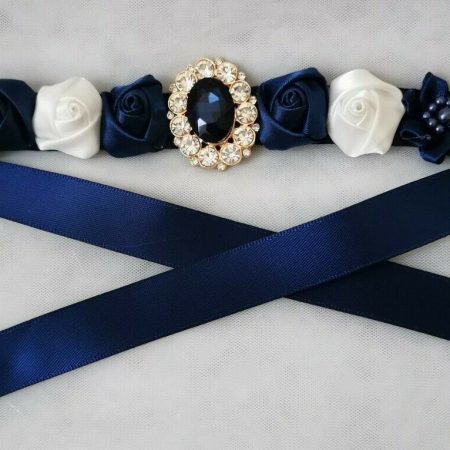 Navy and white Roses Flowers Blooming Ballet Bun Wrap