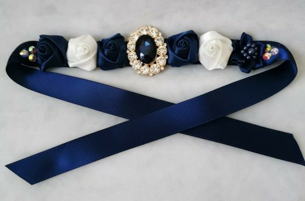 Navy and white Roses Flowers Blooming Ballet Bun Wrap