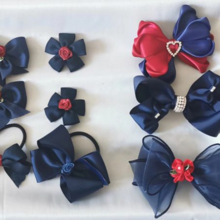 Navy and dark red school bows clip/elastic/headband