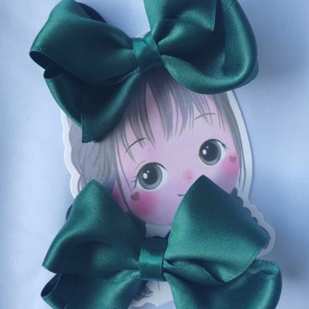 Matte cotton ribbon hair bow elastics (pair)-Navy/Dark green