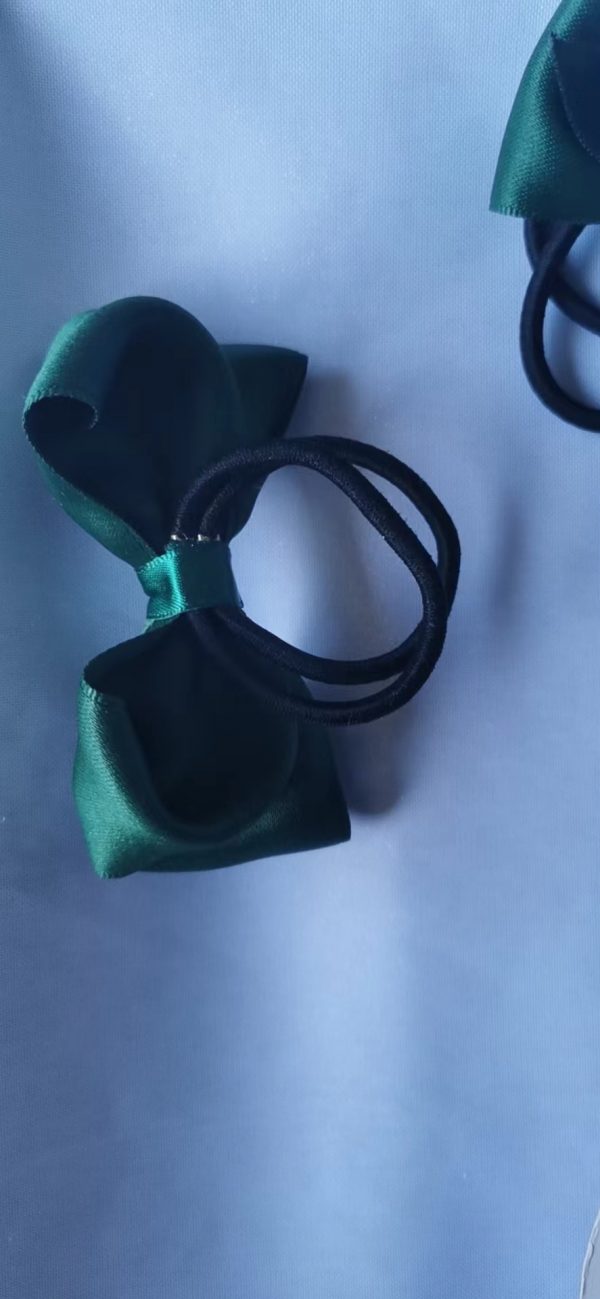 Matte cotton ribbon hair bow elastics (pair)-Navy/Dark green - Image 4