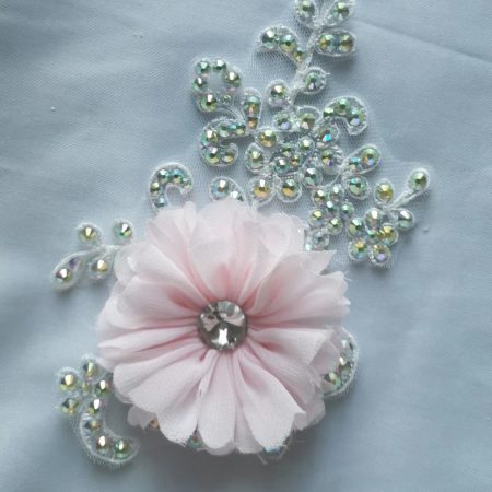 White lace with pink flower hair clip piece