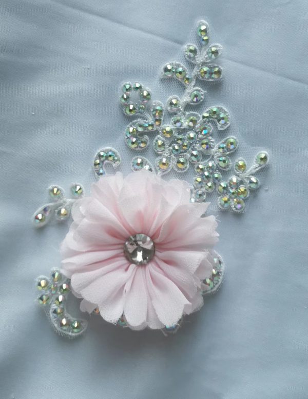 White lace with pink flower hair clip piece