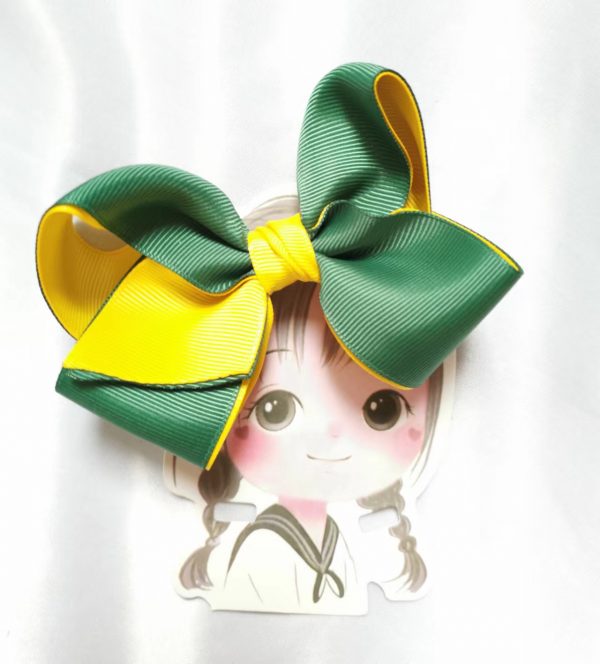 Two tone Inside-out large hair bow clip/elastic - Green/Yellow - Image 3