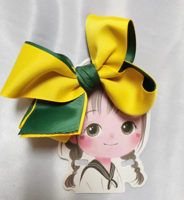 Two tone Inside-out large hair bow clip/elastic - Green/Yellow - Image 4