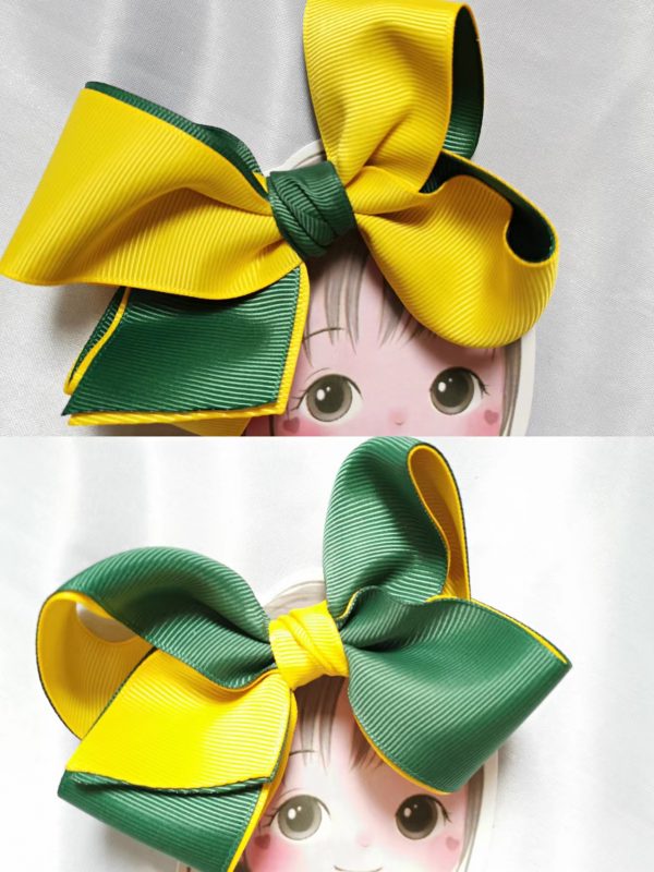 Two tone Inside-out large hair bow clip/elastic - Green/Yellow