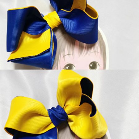Two tone inside - out large hair bow clip/elastic - Royal blue/yellow