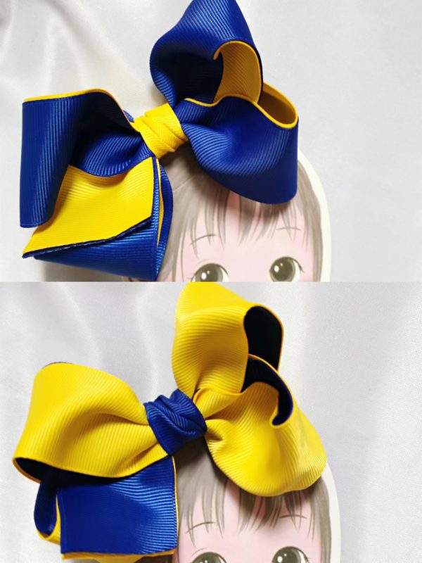 Two tone inside - out large hair bow clip/elastic - Royal blue/yellow