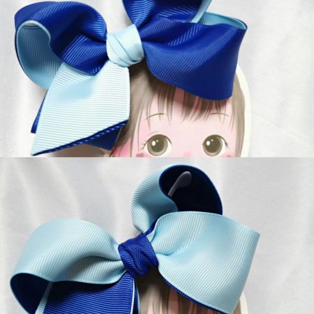 Two tone inside-out large hair bow clip/elastic - Royal blue/blue
