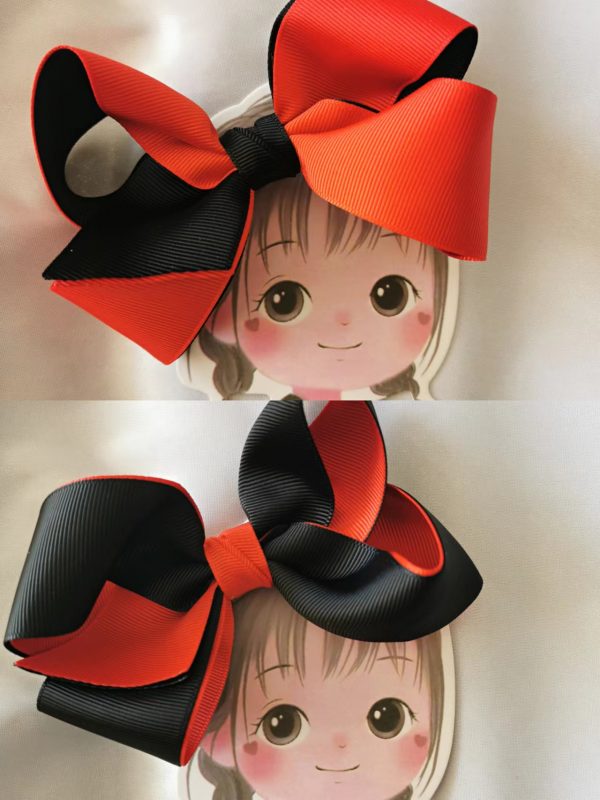 Two tone inside - out hair bow clip/elastic - Black/Red