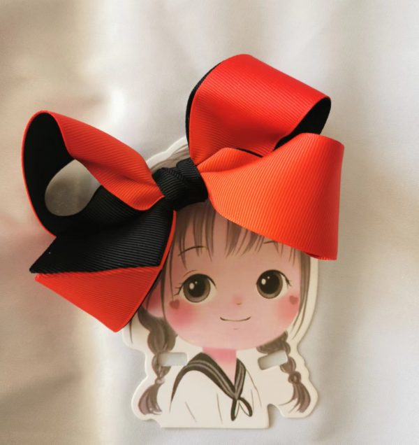 Two tone inside - out hair bow clip/elastic - Black/Red - Image 3