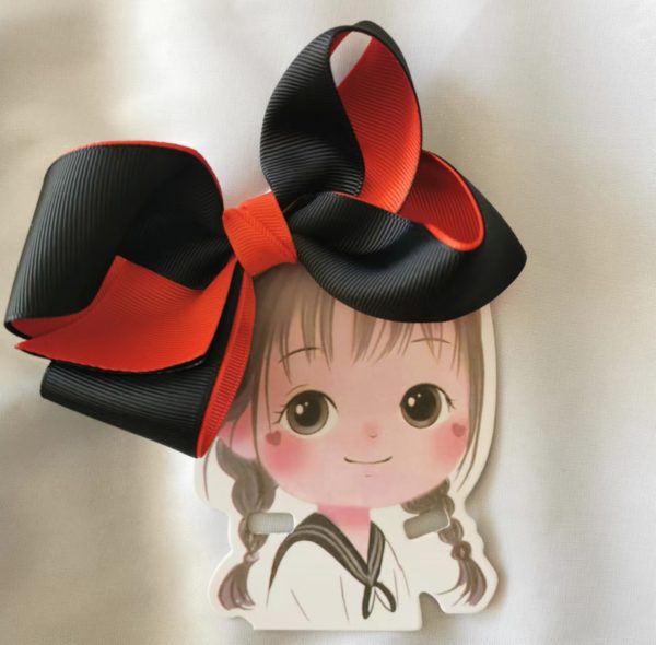 Two tone inside - out hair bow clip/elastic - Black/Red - Image 4