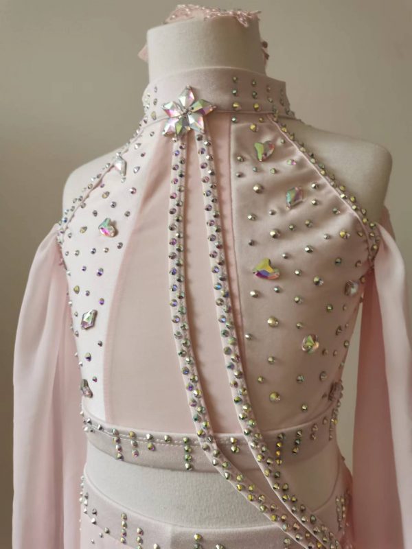 High finished custom made Lyrical  dance costume - Pale pink colour, Children size 8 - Image 5