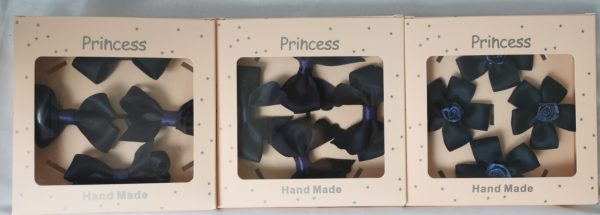 Hair bow clips and elastics  gift pack - 4 pieces in Navy colour