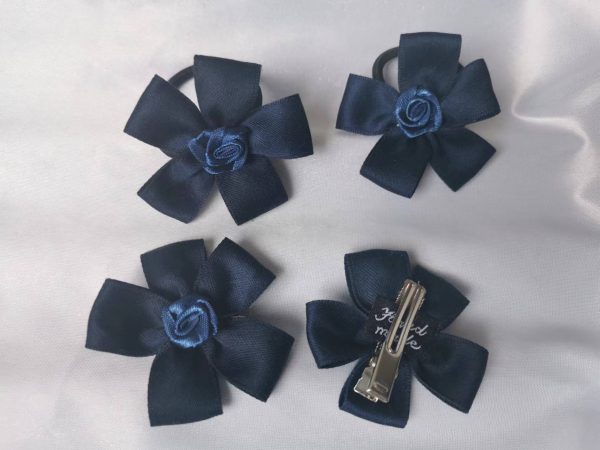 Hair bow clips and elastics  gift pack - 4 pieces in Navy colour - Image 2
