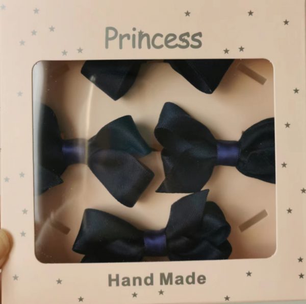 Hair bow clips and elastics  gift pack - 4 pieces in Navy colour - Image 4