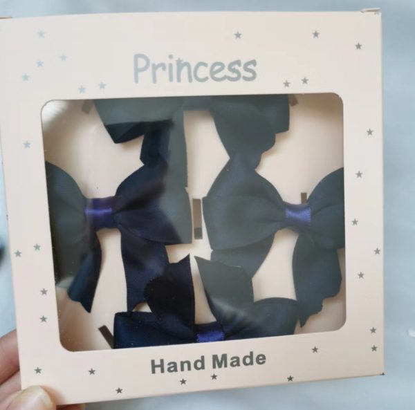Hair bow clips and elastics  gift pack - 4 pieces in Navy colour - Image 7