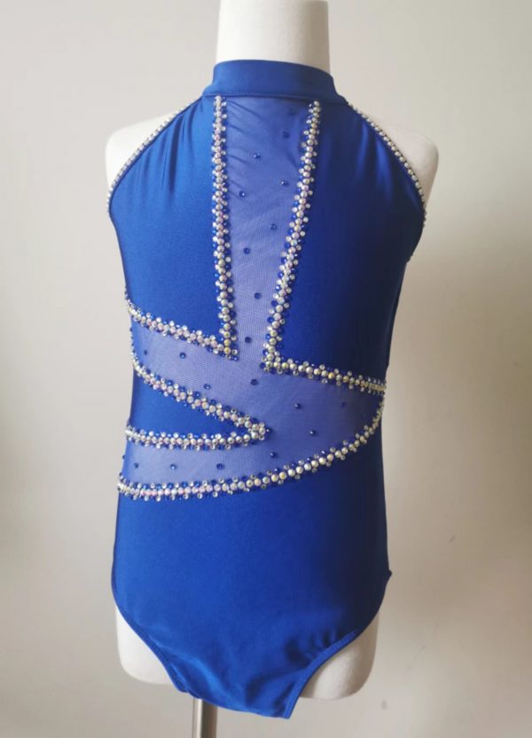 High finished custom made Contemporary/Jazz  dance costume - Royal blue colour, Children size 10 - Image 3