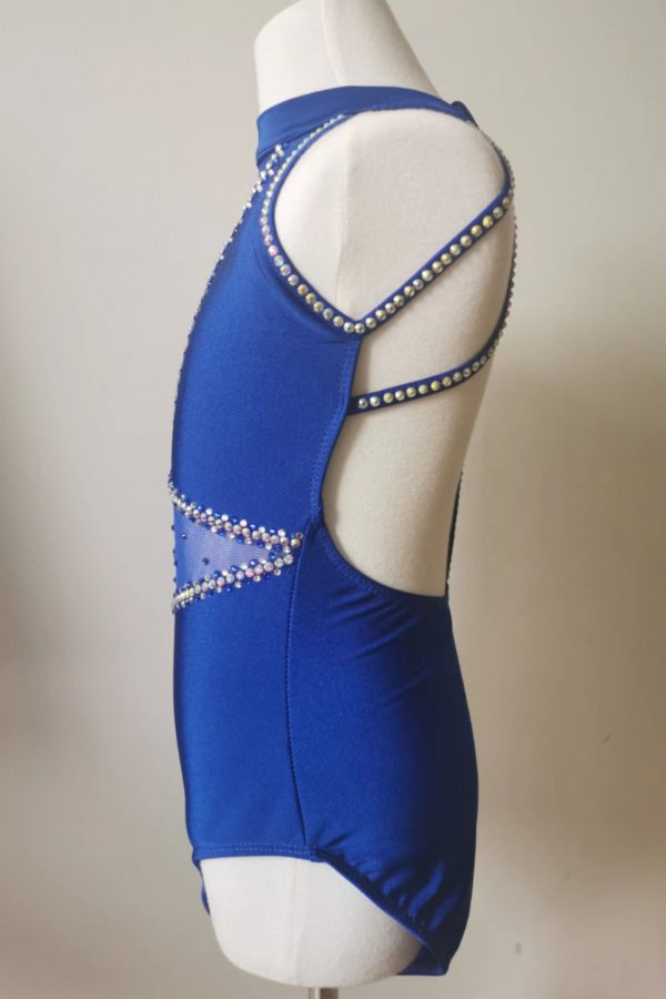 High finished custom made Contemporary/Jazz  dance costume - Royal blue colour, Children size 10 - Image 4