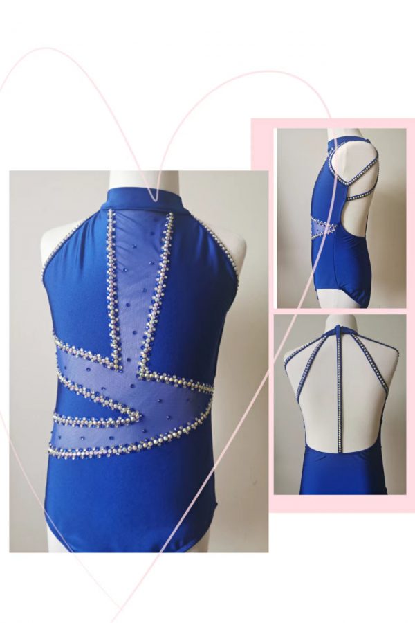 High finished custom made Contemporary/Jazz  dance costume - Royal blue colour, Children size 10