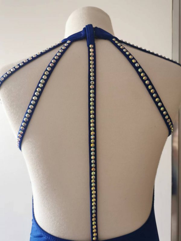 High finished custom made Contemporary/Jazz  dance costume - Royal blue colour, Children size 10 - Image 7