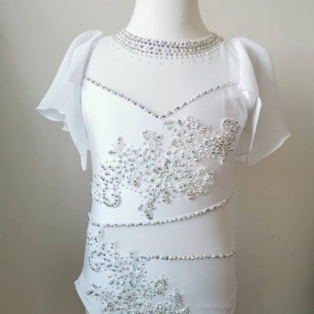 High finished custom made Lyrical dance costume in Pearl white colour, Children size 10