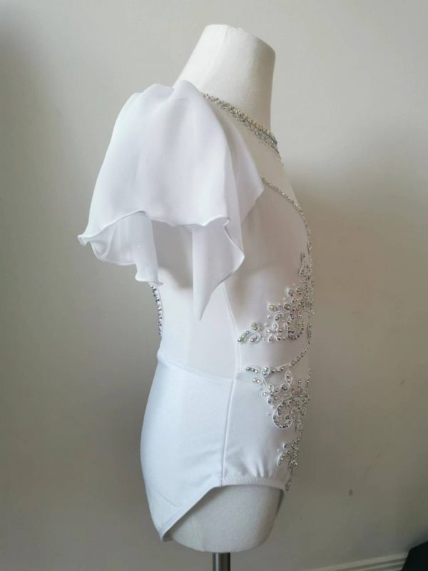 High finished custom made Lyrical dance costume in Pearl white colour, Children size 10 - Image 3