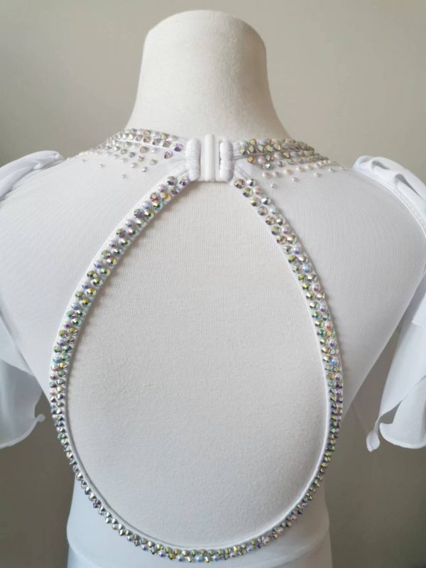 High finished custom made Lyrical dance costume in Pearl white colour, Children size 10 - Image 4